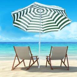 Sombrilla de playa Bristol Outsunny inclinable verde/blanco Ø180x200 cm