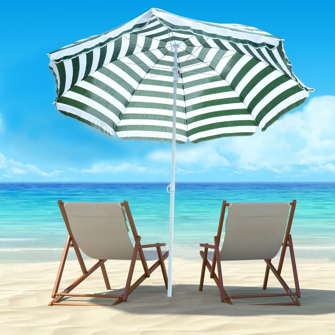 Sombrilla de playa Bristol Outsunny inclinable verde/blanco Ø180x200 cm