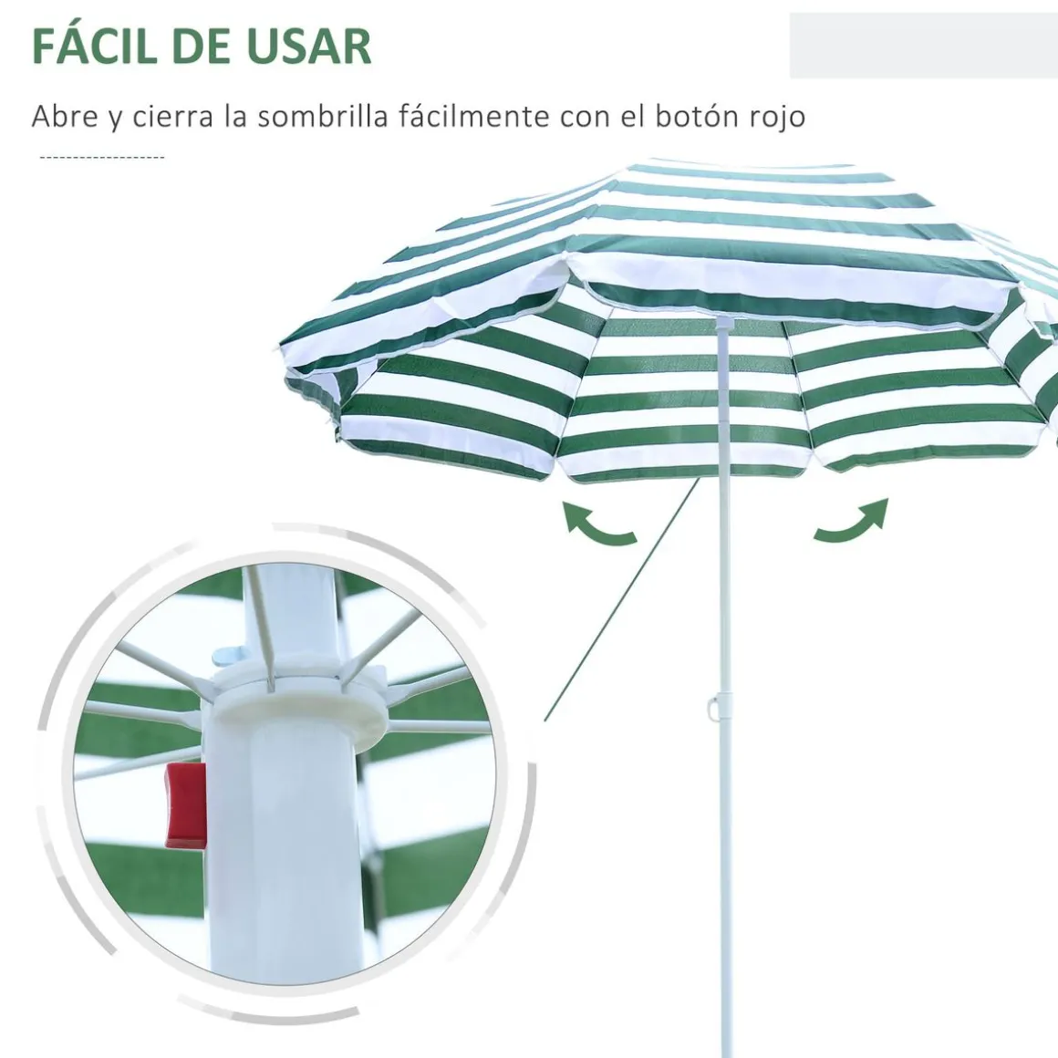 Sombrilla de playa Bristol Outsunny inclinable verde/blanco Ø180x200 cm