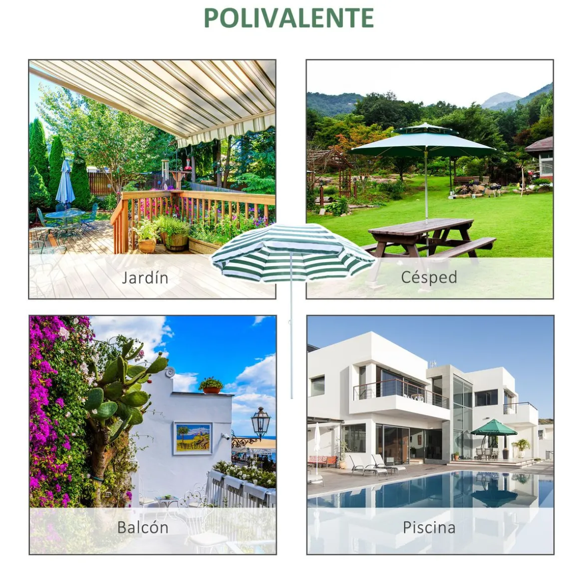 Sombrilla de playa Bristol Outsunny inclinable verde/blanco Ø180x200 cm