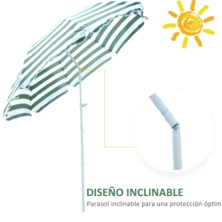 Sombrilla de playa Bristol Outsunny inclinable verde/blanco Ø180x200 cm