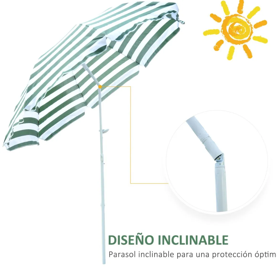 Sombrilla de playa Bristol Outsunny inclinable verde/blanco Ø180x200 cm