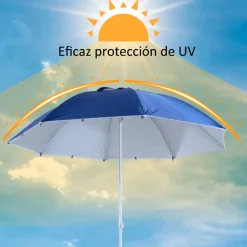 Sombrilla de playa Outsunny con paneles laterales azul Ø210x222 cm