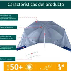 Sombrilla de playa Outsunny con paneles laterales azul Ø210x222 cm
