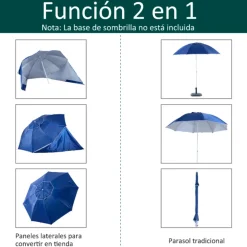Sombrilla de playa Outsunny con paneles laterales azul Ø210x222 cm