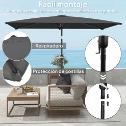 Sombrilla de terraza Annia Outsunny con manivela ángulo ajustable gris oscuro 255x198x294 cm