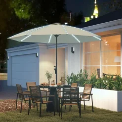 Sombrilla de terraza Lilith Outsunny con manivela y luz LED crema Ø300x256 cm