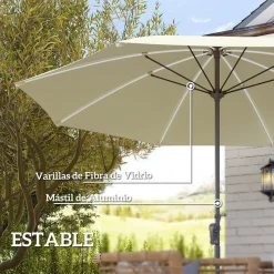 Sombrilla de terraza Lilith Outsunny con manivela y luz LED crema Ø300x256 cm