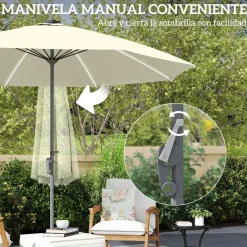 Sombrilla de terraza Lilith Outsunny con manivela y luz LED crema Ø300x256 cm