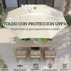 Sombrilla de terraza Lilith Outsunny con manivela y luz LED crema Ø300x256 cm