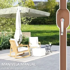 Sombrilla de terraza Loto Outsunny con manivela y ángulo ajustable 245x300x200 cm