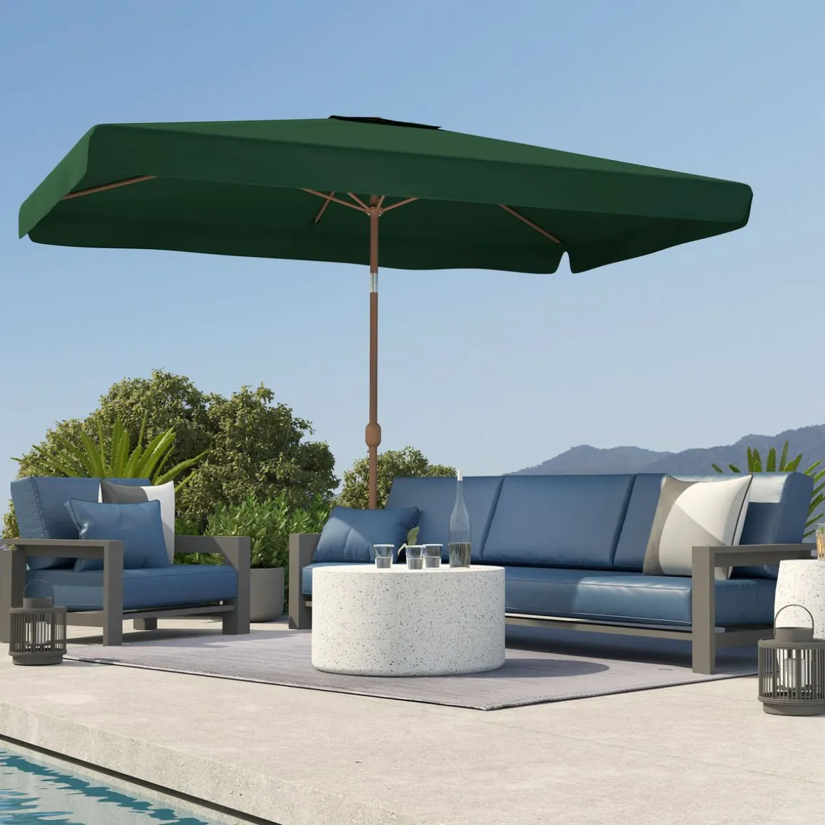 Sombrilla de terraza Loto Outsunny con manivela y ángulo ajustable 245x300x200 cm