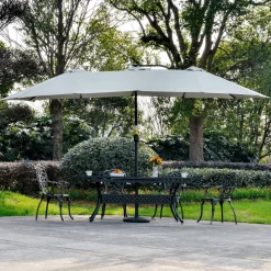 Sombrilla doble Buffalo Outsunny 2 niveles + 48 luces LED + manivela 240x450x265 cm