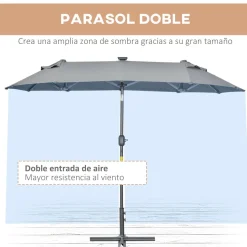 Sombrilla doble Dino Outsunny inclinable + luces LED gris 219x295x150 cm