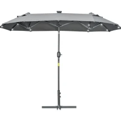 Sombrilla doble Dino Outsunny inclinable + luces LED gris 219x295x150 cm