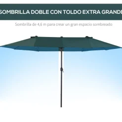 Sombrilla doble Oslo Outsunny apertura con manivela 238x455x265 cm