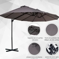 Sombrilla doble Outsunny inclinable con manivela negro/gris 250x440x270 cm
