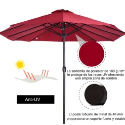 Sombrilla doble Outsunny con manivela y protección solar UV 240x460x270 cm
