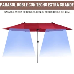 Sombrilla doble Outsunny con manivela y protección solar UV 240x460x270 cm
