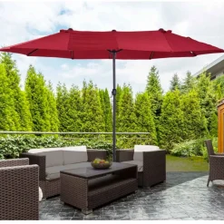 Sombrilla doble Outsunny con manivela y protección solar UV 240x460x270 cm
