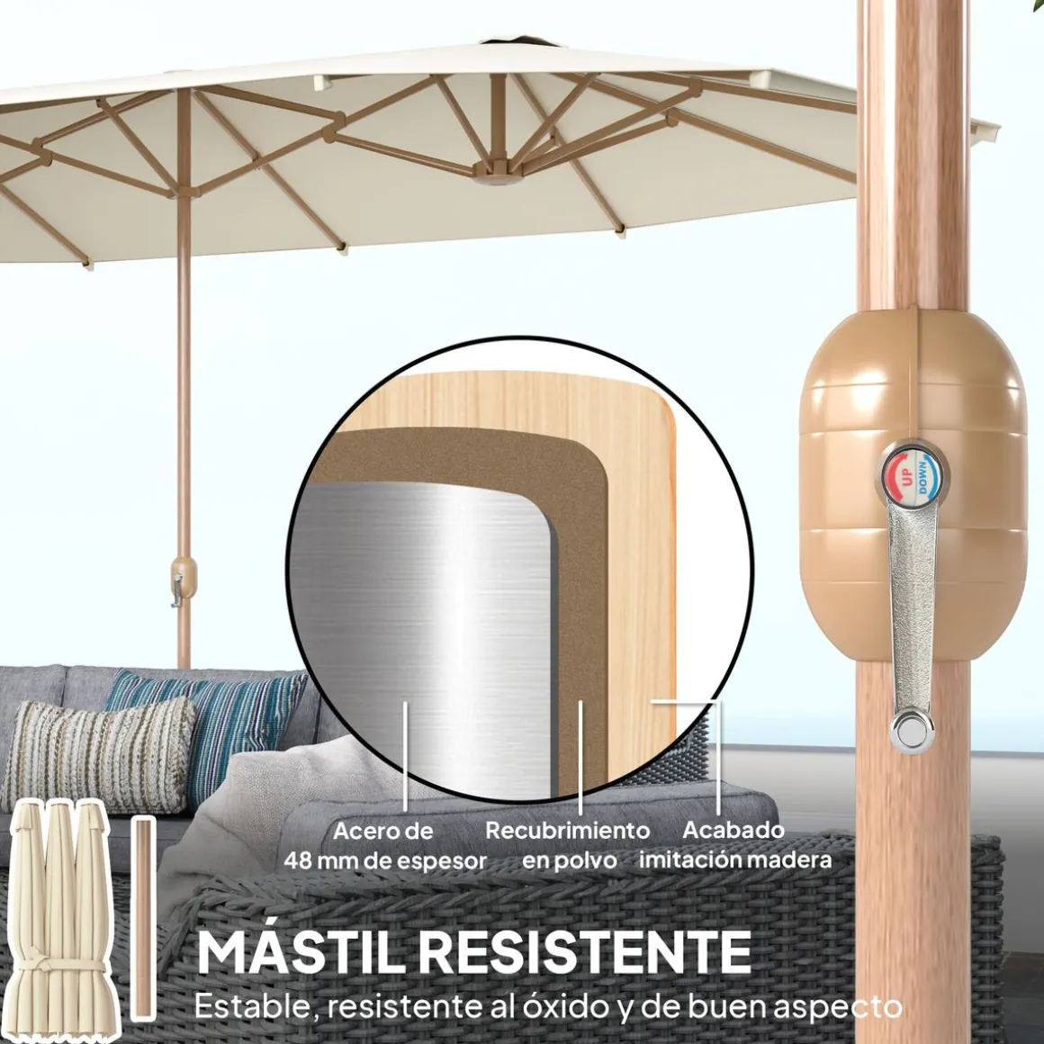 Sombrilla doble Outsunny con manivela 238x455x265 cm