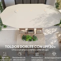Sombrilla doble Outsunny con manivela 238x455x265 cm