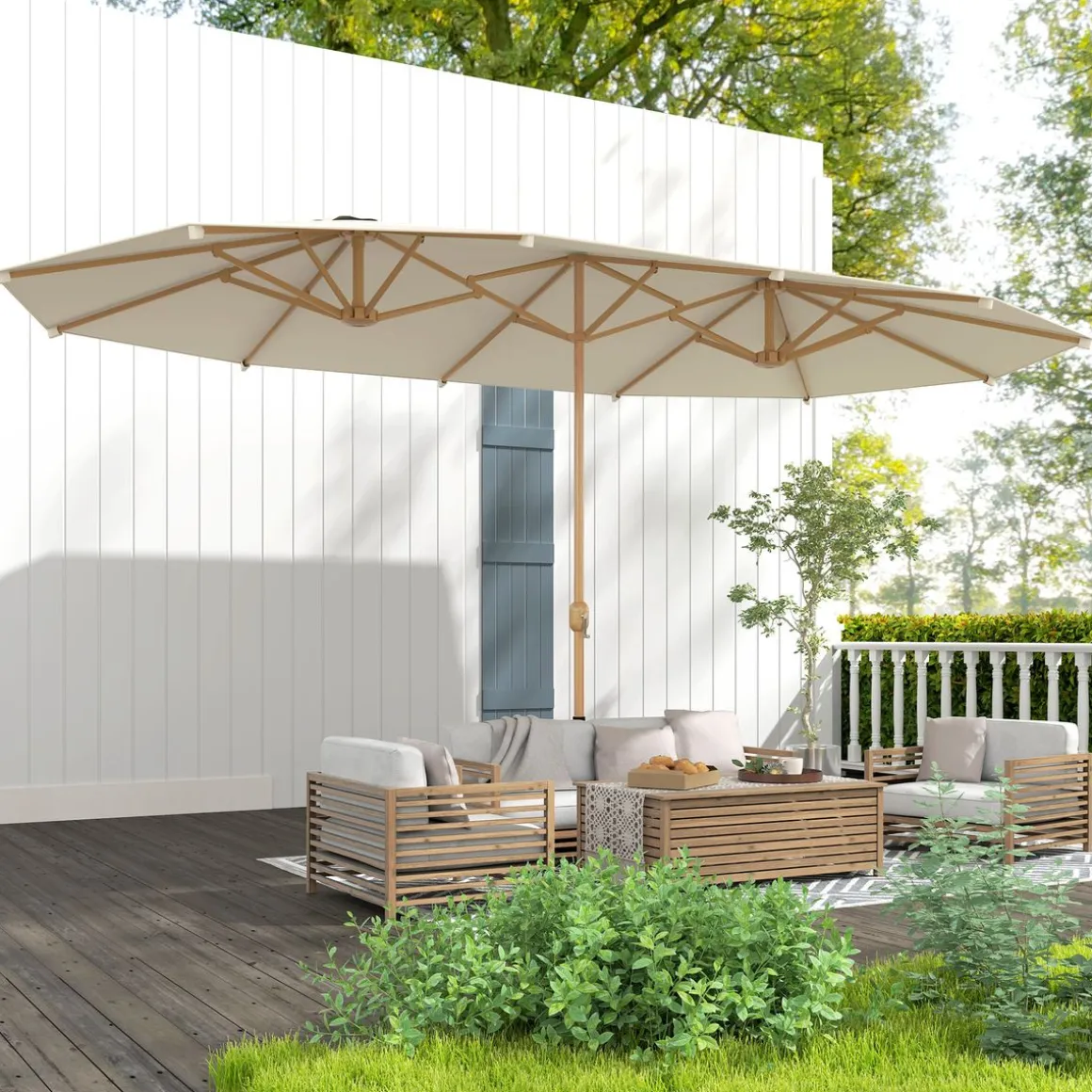 Sombrilla doble Outsunny con manivela 238x455x265 cm