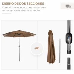 Sombrilla Florencia Outsunny manivela + techo inclinable Ø300x252 cm