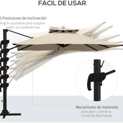 Sombrilla Forca Outsunny excéntrica + manivela beige 270x294 cm
