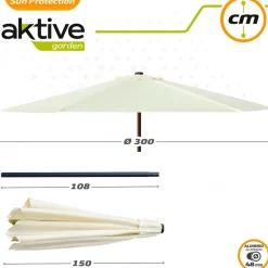 Sombrilla hexagonal Aktive Garden con poleas y protección UV50 crema Ø300 cm