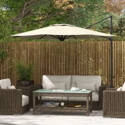 Sombrilla Jaguar Outsunny diseño excéntrico crema Ø296x242 cm