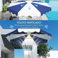 Sombrilla Marine Outsunny inclinable con manivela azul/blanco Ø267x238 cm
