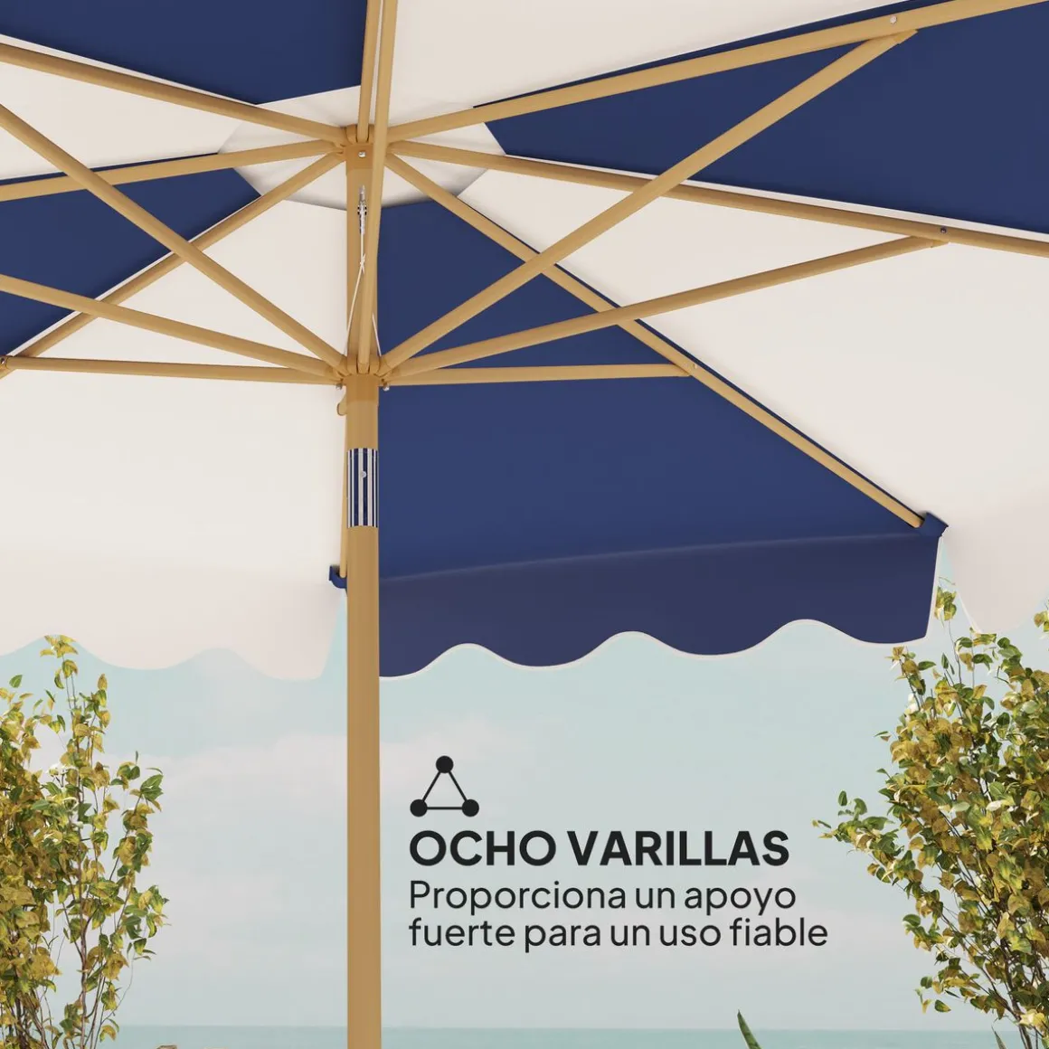 Sombrilla Marine Outsunny inclinable con manivela azul/blanco Ø267x238 cm
