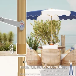 Sombrilla Marine Outsunny inclinable con manivela azul/blanco Ø267x238 cm