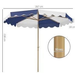 Sombrilla Marine Outsunny inclinable con manivela azul/blanco Ø267x238 cm