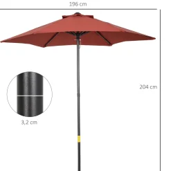 Sombrilla Melissa Outsunny mástil desmontable + ventilación rojo Ø196 cm