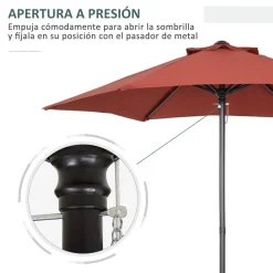 Sombrilla Melissa Outsunny mástil desmontable + ventilación rojo Ø196 cm
