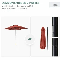 Sombrilla Melissa Outsunny mástil desmontable + ventilación rojo Ø196 cm