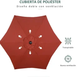 Sombrilla Melissa Outsunny mástil desmontable + ventilación rojo Ø196 cm