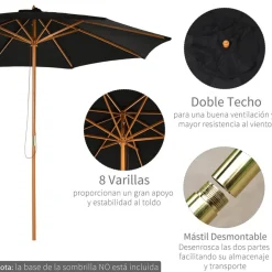 Sombrilla Outsunny con sistema de pestillo negro Ø300x250 cm