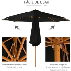 Sombrilla Outsunny con sistema de pestillo negro Ø300x250 cm