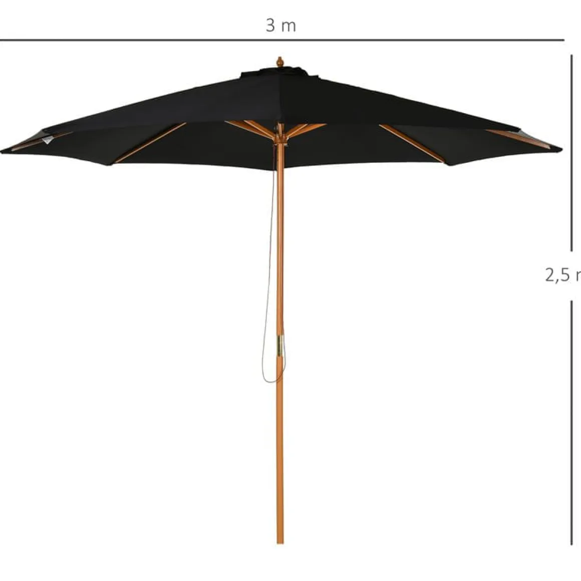 Sombrilla Outsunny con sistema de pestillo negro Ø300x250 cm