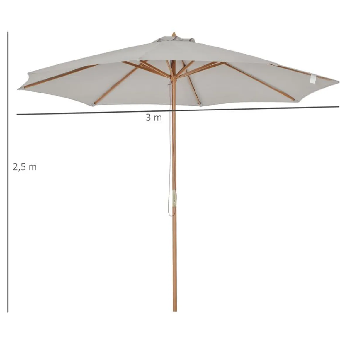 Sombrilla Outsunny con sistema de pestillo gris Ø300x250 cm