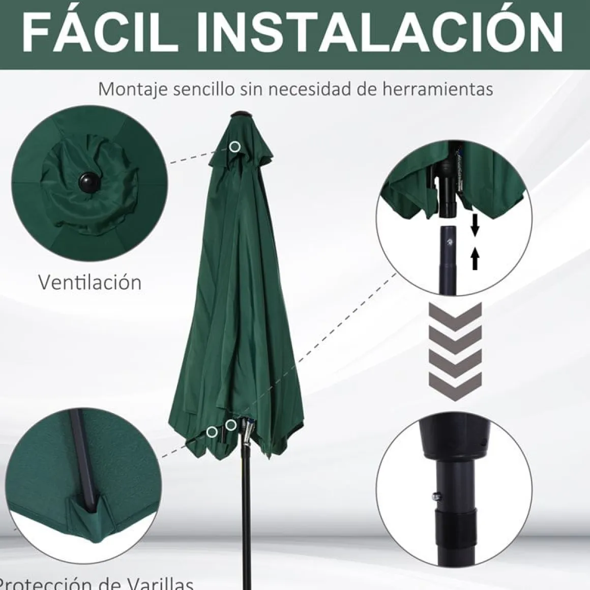 Sombrilla Outsunny reclinable con manivela 270x235 cm