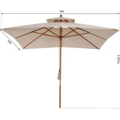 Sombrilla Outsunny rectangular bambú natural 297x300x300 cm