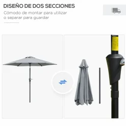 Sombrilla Portland Outsunny ángulo ajustable Ø230x216 cm