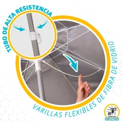 Sombrilla redonda Aktive Beach Air Max flexible protección UV50 azul Ø200 cm
