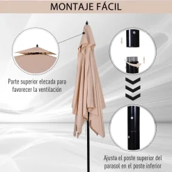 Sombrilla Rhio Outsunny 8 varillas doble techo beige 300x300 cm