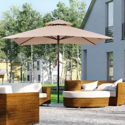 Sombrilla Rhio Outsunny 8 varillas doble techo beige 300x300 cm