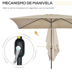 Sombrilla Sand Outsunny inclinable + plegable marrón 253x295x195 cm